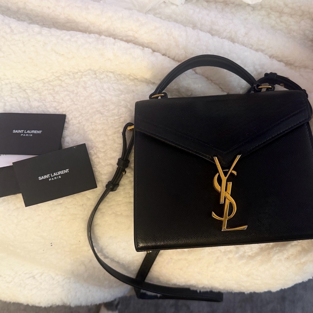 Saint Laurent Black Cassandra Top Handle with Gold Logo - AUTHENTIC